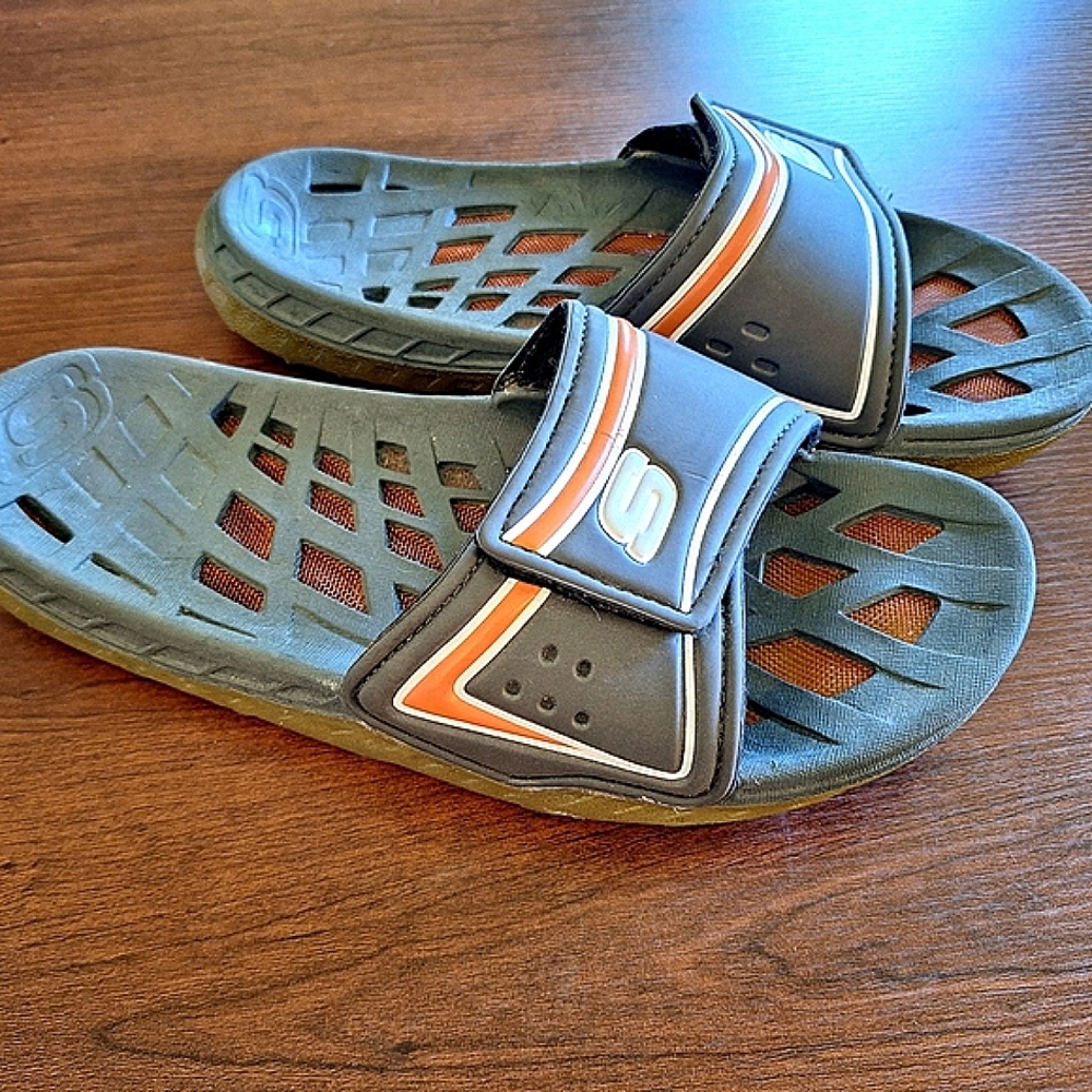 Skechers Gray and Orange Slide Sandals Size 10 Water Shoes Good Condition